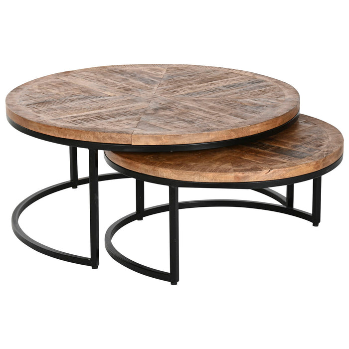 Set de 2 mese Home ESPRIT Maro Negru Natural Metal Lemn de mango 90 x 90 x 40 cm
