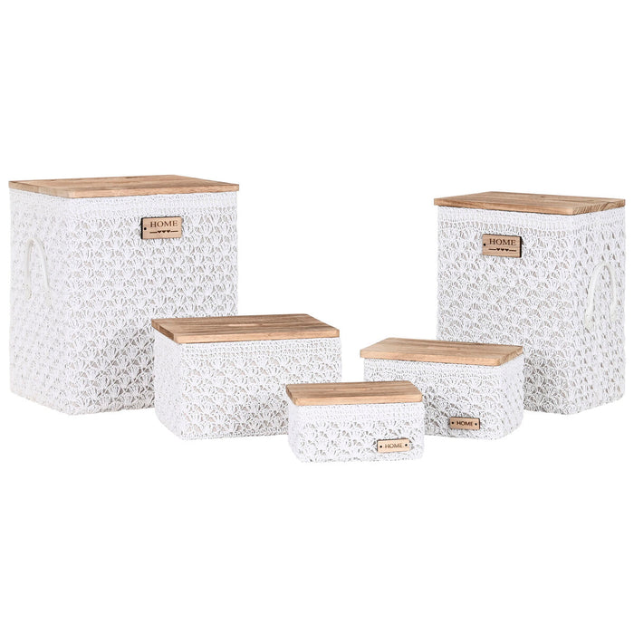 Coș pentru rufe murdare Home ESPRIT Alb Natural Lemn 43 x 34 x 50 cm 5 Piese