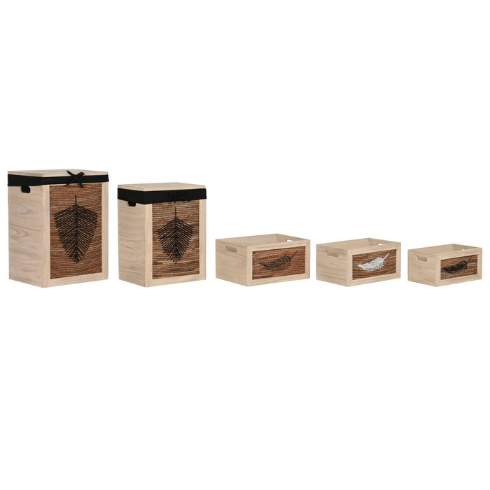 Coș pentru rufe murdare Home ESPRIT Negru Natural Lemn 40 x 30 x 56 cm 5 Piese