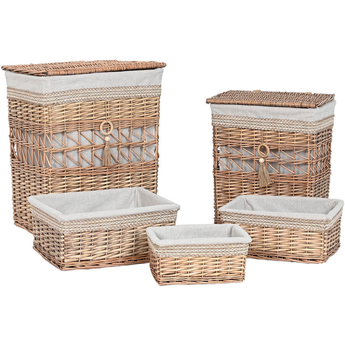 Coș pentru rufe murdare Home ESPRIT Bej Natural răchită Shabby Chic 47 x 35 x 55 cm 5 Piese