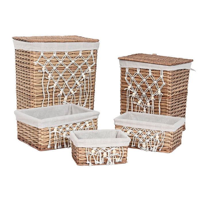 Coș pentru rufe murdare Home ESPRIT Alb Natural răchită Shabby Chic 47 x 35 x 55 cm 5 Piese
