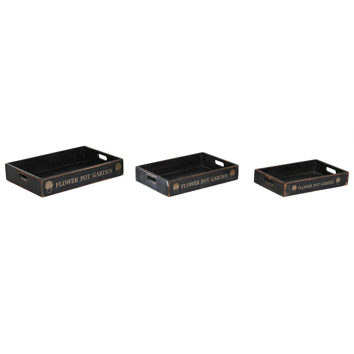 Set de Tăvi Home ESPRIT Negru Lemn de brad 56 x 38 x 10 cm (3 Piese)