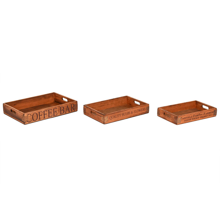 Set de Tăvi Home ESPRIT Natural Lemn de brad 56 x 38 x 10 cm (3 Piese)