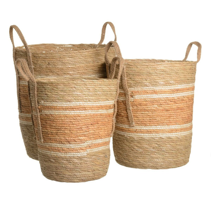 Set de Coșuri 42 x 42 x 48 cm Natural Portocaliu Fibră naturală (3 Piese)