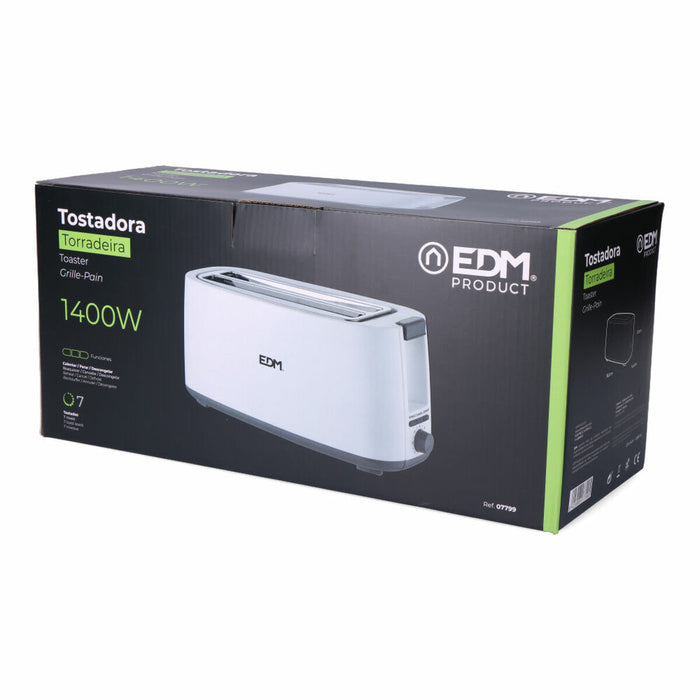 Prăjitor de Pâine EDM White Design Slot dublu 1400 W