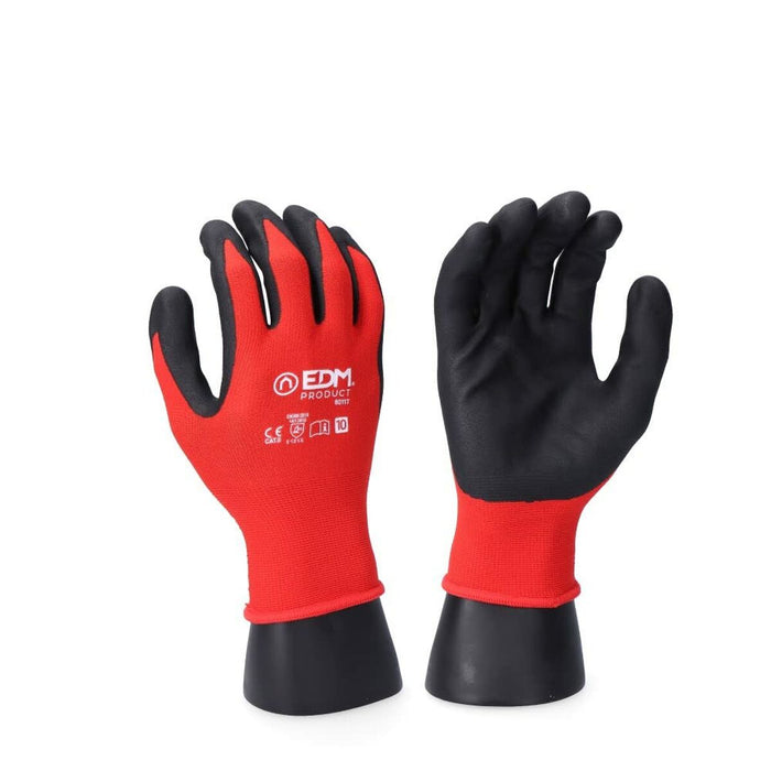 Mănuși de Lucru EDM Tactil Nitril Industrial Roșu Lycra