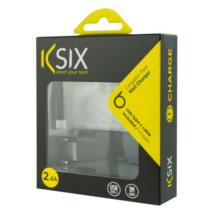 Încărcător de Perete + Cablu USB A la USB C KSIX USB Negru