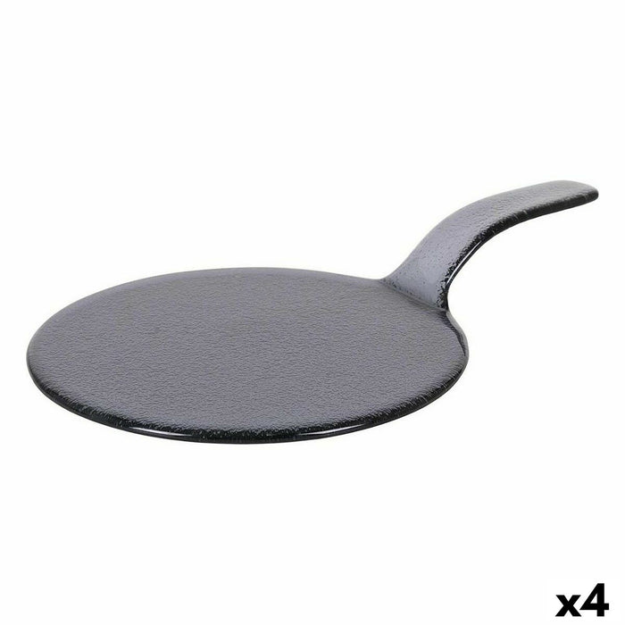 Tavă pentru gustari Viejo Valle Negru Cu mâner Sticlă Ø 23 x 37 cm (4 Unități)