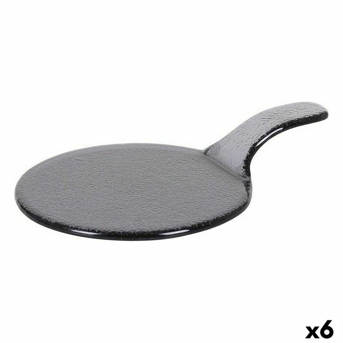 Tavă pentru gustari Viejo Valle Negru Cu mâner Sticlă Ø 17 x 25 cm (6 Unități)