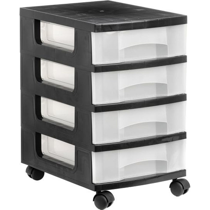 Dulap cu Sertare Archivo 2000 Cu roți Transparent Negru polipropilenă 39 x 29 x 48 cm