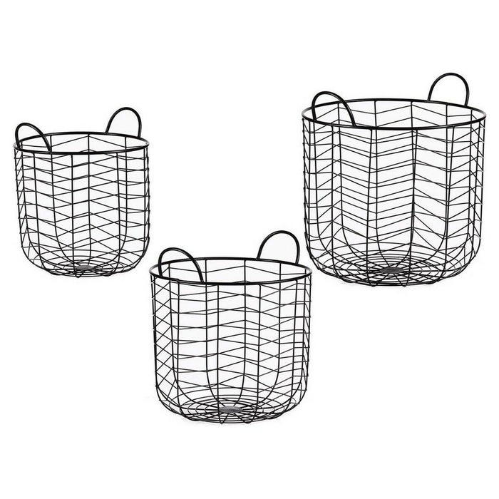 Set de Coșuri Rotund Negru Metal (3 pcs)