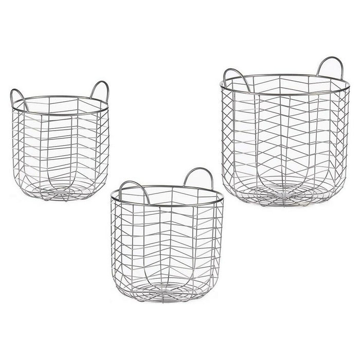 Set de Coșuri Rotund Argintiu Metal (3 pcs)