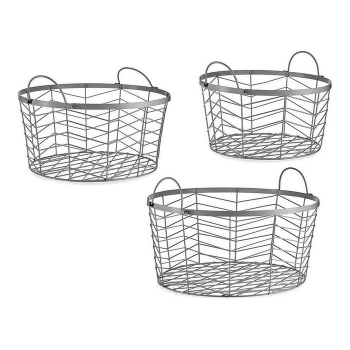 Set de Coșuri Rotund Argintiu Metal (3 pcs)