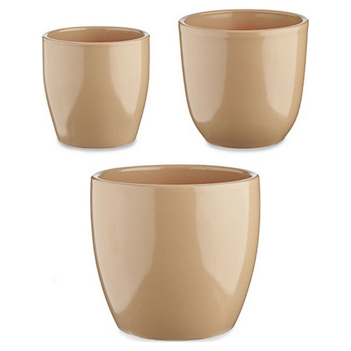 Set de ghivece Bej Argilă (3 Piese) (22,5 x 18,5 x 22,5 cm)