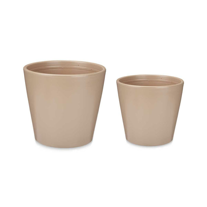 Set de ghivece 2 Piese Ø 22 cm Ø 28 cm Bej Argilă