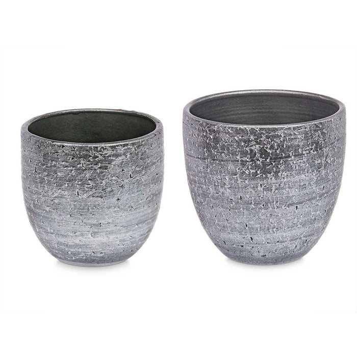 Set de ghivece Ø 20 cm Ø 25 cm 2 Piese Gri Argintiu Ceramică