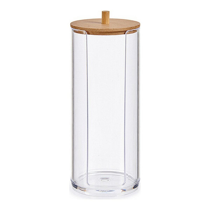 Organizator Discuri de Bumbac Maro Transparent Bambus Metacrilat 7 x 19 x 7 cm