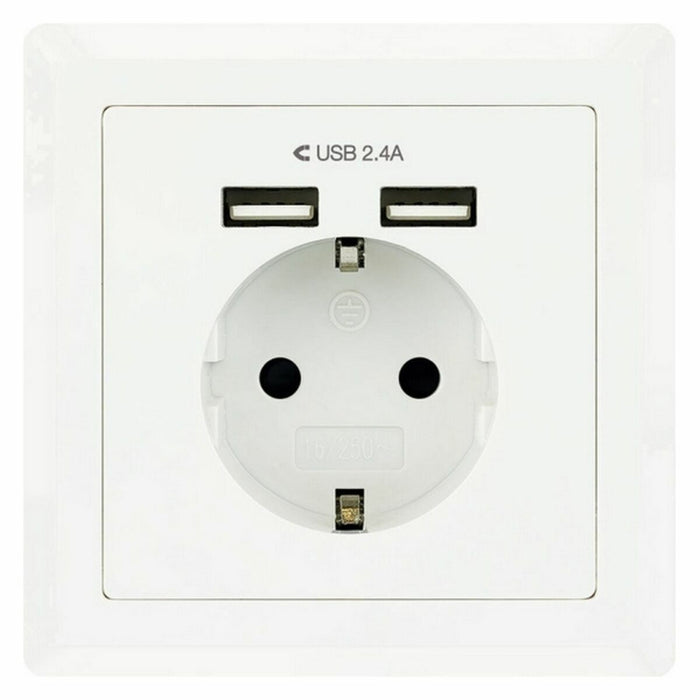 Priză Perete cu 2 Porturi USB TooQ Base de enchufe de pared tipo schuko con 2 tomas USB Max. 2.4A, blanca 5V/2.4A