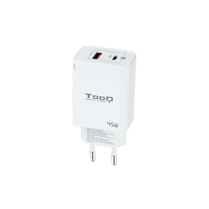 Încărcător de Perete TooQ Cargador de Pared GaN USB-C/PD + USB-A/QC 45W, Blanco Alb 45 W