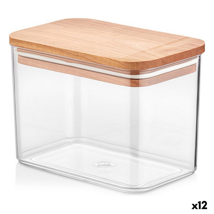 Borcan Quttin Cu Capac Plastic Lemn Pătrat 1 L 14,5 x 9 x 10,5 cm (12 Unități)