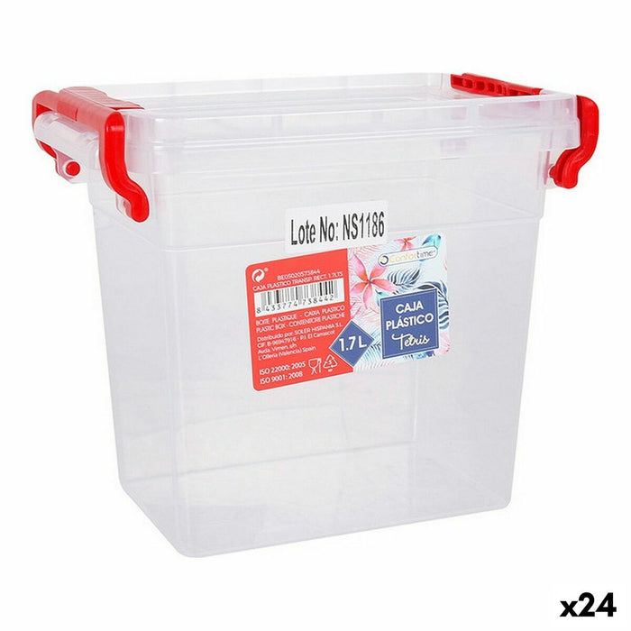 Cutie de depozitare cu capac Confortime Transparent Plastic Dreptunghiular 1,7 L (24 Unități)