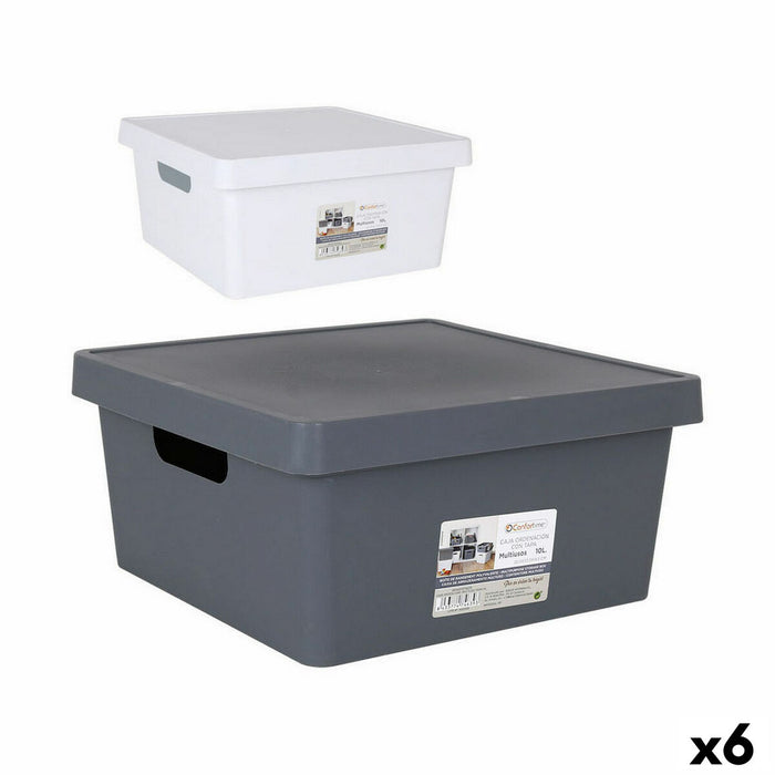 Cutie de depozitare cu capac Confortime 10 L Cu Capac Pătrat (6 Unități)
