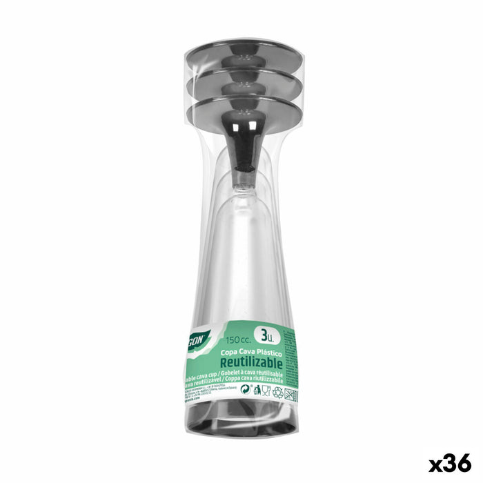 Pahare de șampanie refolosibile Algon Negru 36 Unități 150 ml (3 Piese)