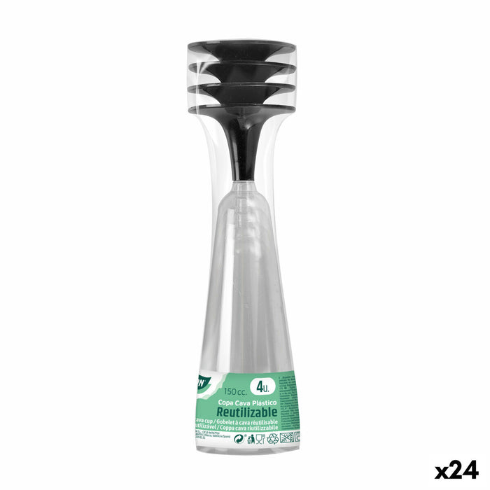 Pahare de șampanie refolosibile Algon Negru 24 Unități 150 ml (4 Piese)