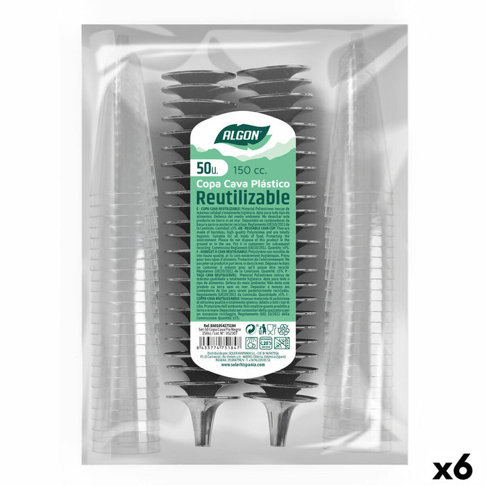 Pahare de șampanie refolosibile Algon Negru 6 Unități 150 ml (50 Piese)