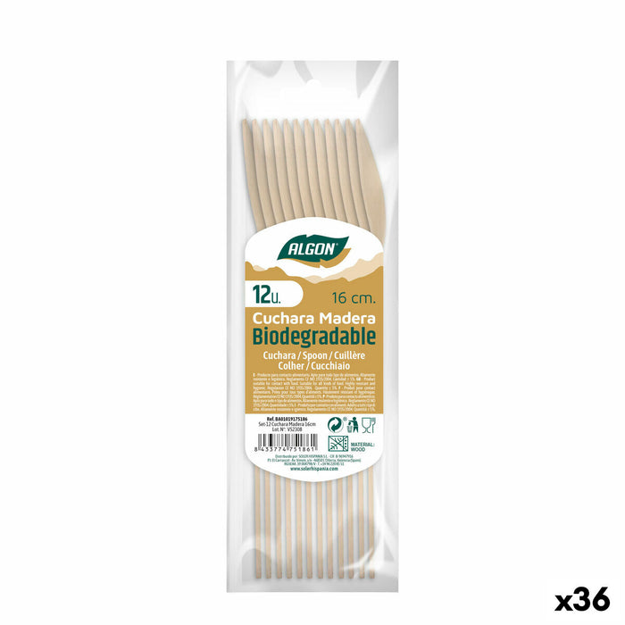 Set de Linguri Algon Lemn 36 Unități 16 x 3 x 0,5 cm