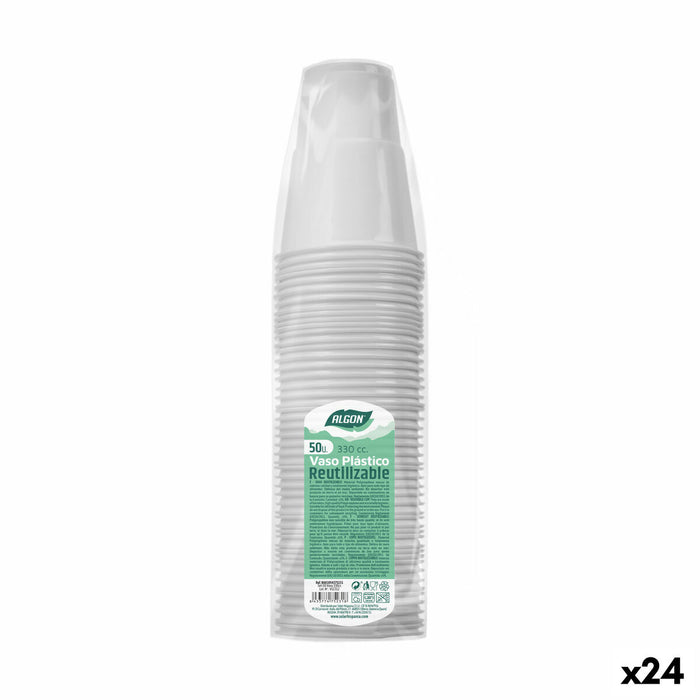 Set de pahare refolosibile Algon Alb 24 Unități 330 ml (50 Piese)