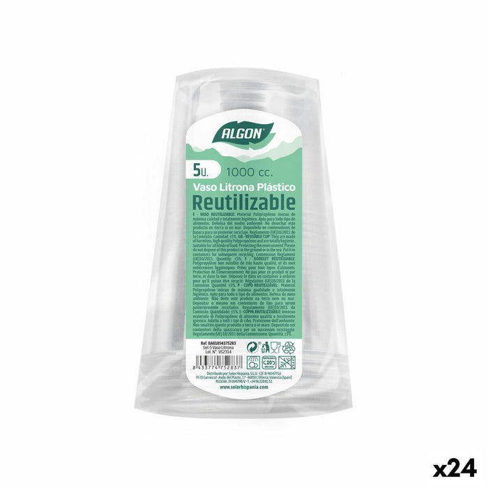 Set de pahare refolosibile Algon 1 L Transparent 24 Unități (5 Piese)