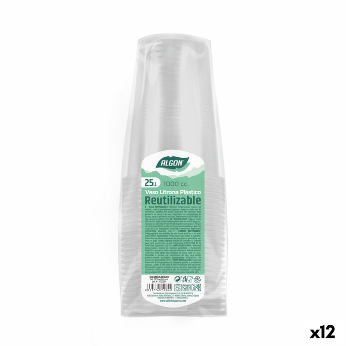 Set de pahare refolosibile Algon 1 L Transparent 12 Unități (25 Piese)