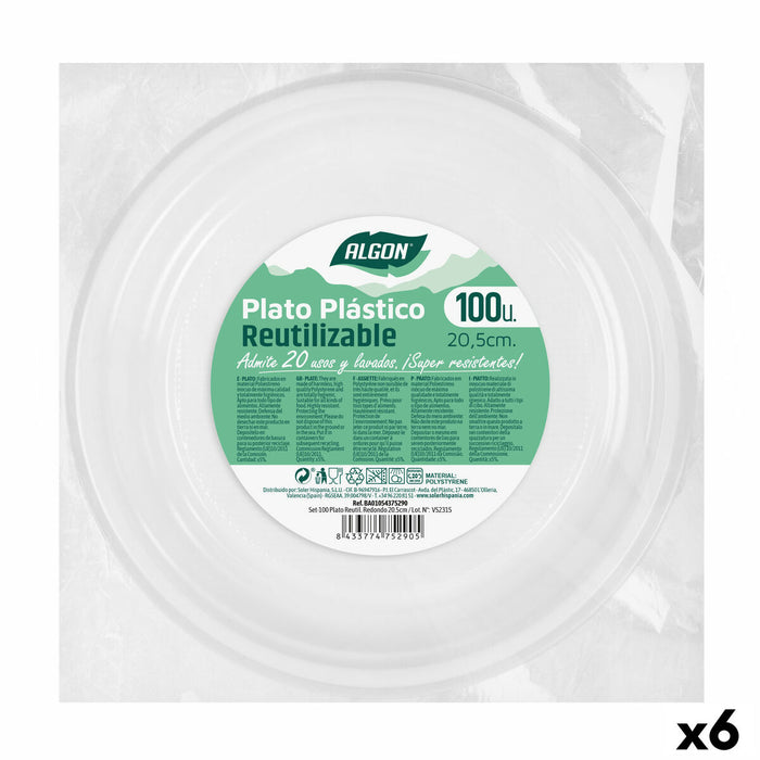 Set de farfurii reutilizabile Algon Rotund Alb Plastic 20,5 x 2 cm (6 Unități)