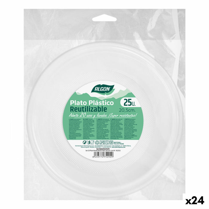 Set de farfurii reutilizabile Algon Rotund Alb Plastic 20,5 x 3 cm (24 Unități)