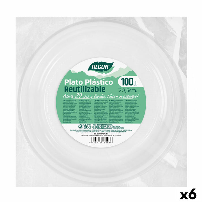 Set de farfurii reutilizabile Algon Rotund Alb Plastic 20,5 x 3 cm (6 Unități)