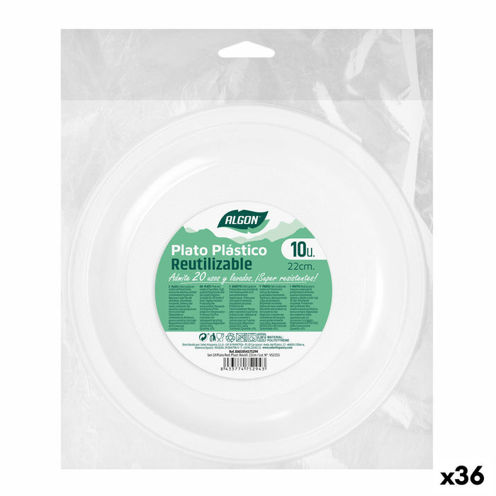 Set de farfurii reutilizabile Algon Rotund Alb Plastic 21,5 x 1,5 cm (36 Unități)