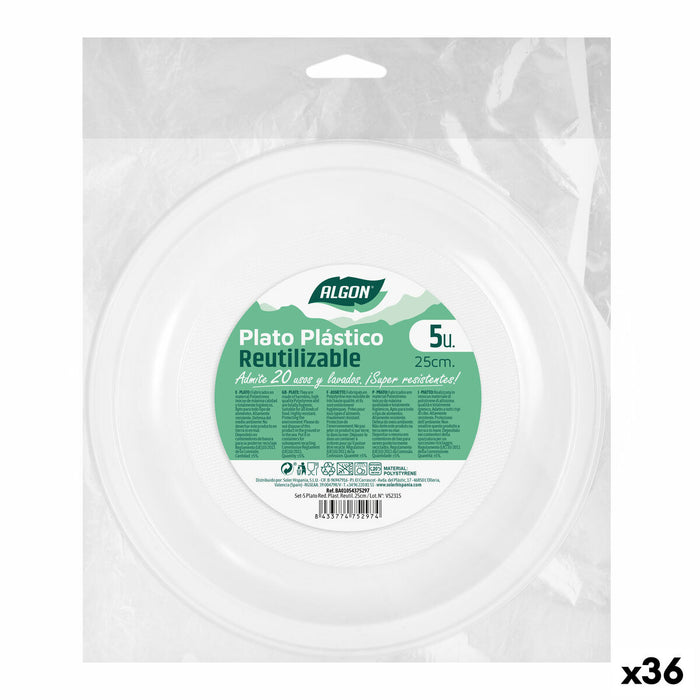 Set de farfurii reutilizabile Algon Rotund Alb Plastic (36 Unități)