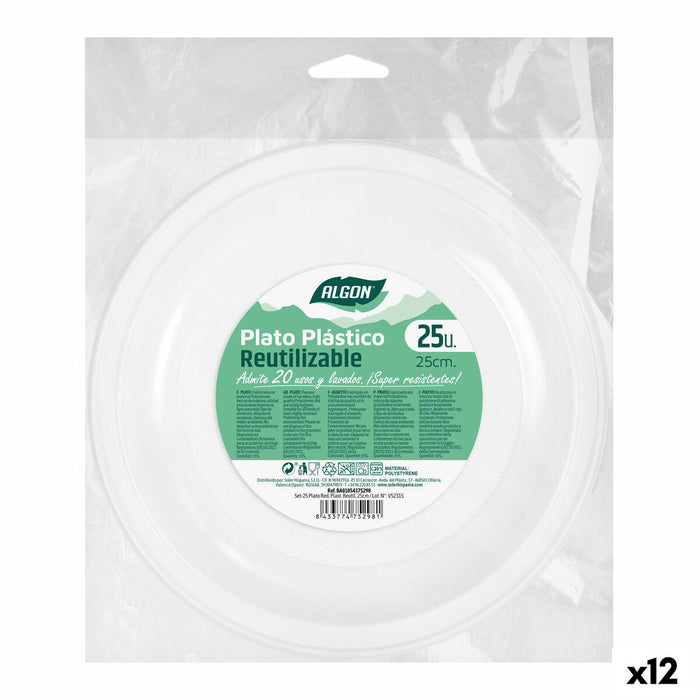 Set de farfurii reutilizabile Algon Rotund Alb Plastic 25 x 25 x 1,5 cm (12 Unități)