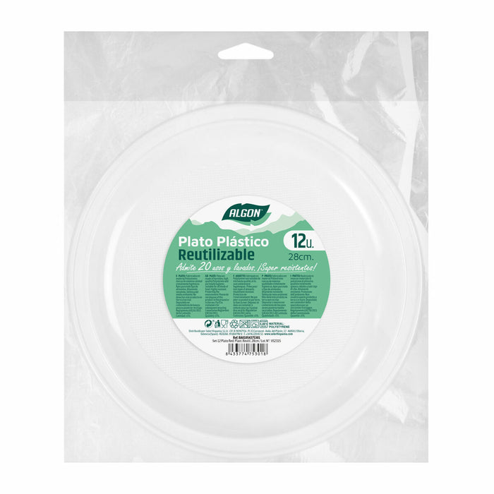 Set de farfurii reutilizabile Algon Rotund Alb Plastic 28 x 28 x 2 cm (24 Unități)