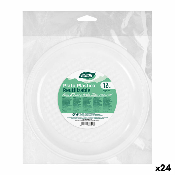 Set de farfurii reutilizabile Algon Rotund Alb Plastic 28 x 28 x 2 cm (24 Unități)