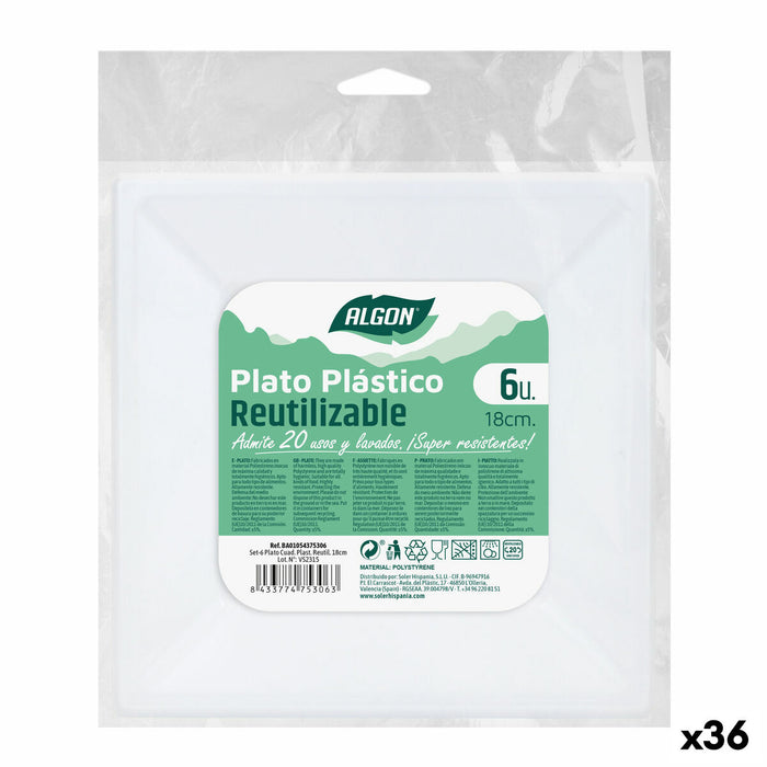 Set de farfurii reutilizabile Algon Pătrat Plastic 18 x 18 x 2 cm (36 Unități)