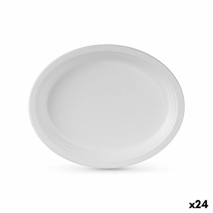 Set de farfurii Algon De unică folosință Alb Trestie de zahăr Oval 26 cm (24 Unități)
