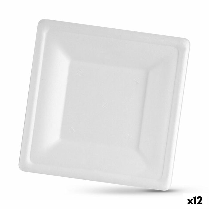 Set de farfurii Algon De unică folosință Alb Trestie de zahăr Pătrat 16 cm (12 Unități)