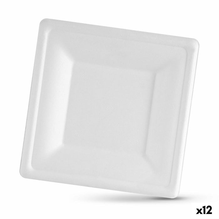 Set de farfurii Algon De unică folosință Alb Trestie de zahăr Pătrat 20 cm (12 Unități)