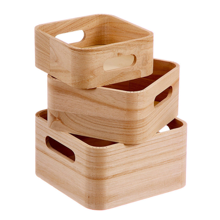 Set de cutii de depozitare, cu posibilitate de stivuire Caison Lemn Natural 3 Piese 18,5 x 18,5 x 10 cm