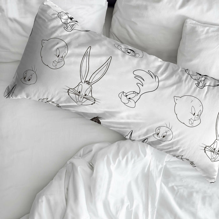 Față de pernă Looney Tunes Alb Negru Multicolor 45 x 110 cm 100 % bumbac