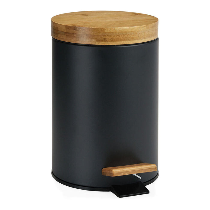 Coș de gunoi pentru hârtie cu pedală Andrea House Negru Mat Metal Bambus 3 L (Ø 17 x 26 cm)