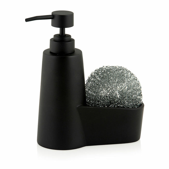 Distribuitor de săpun 2-în-1 pentru chiuvetă Andrea House CC70059 Negru mat Plastic Burete de sârmă 14,5 x 7 x 18,5 cm 260 ml