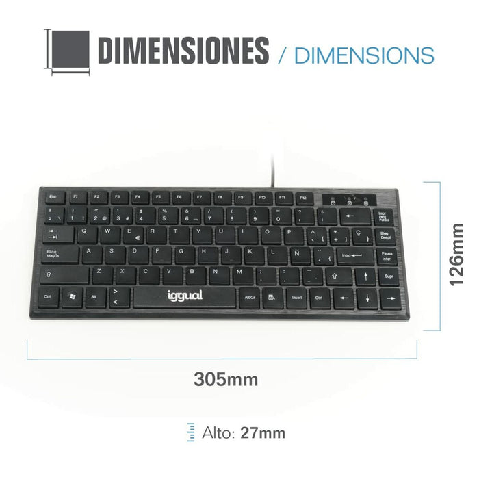 Tastatură iggual Teclado USB compacto TKL Slim TKL-USB negro Negru